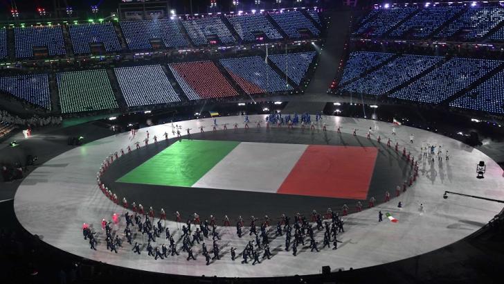Italian athletes on parade at the Winter Olympics